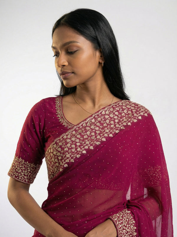 Vijithra Silk Rani Pink Embroidered Saree with Intricate Floral Border Work