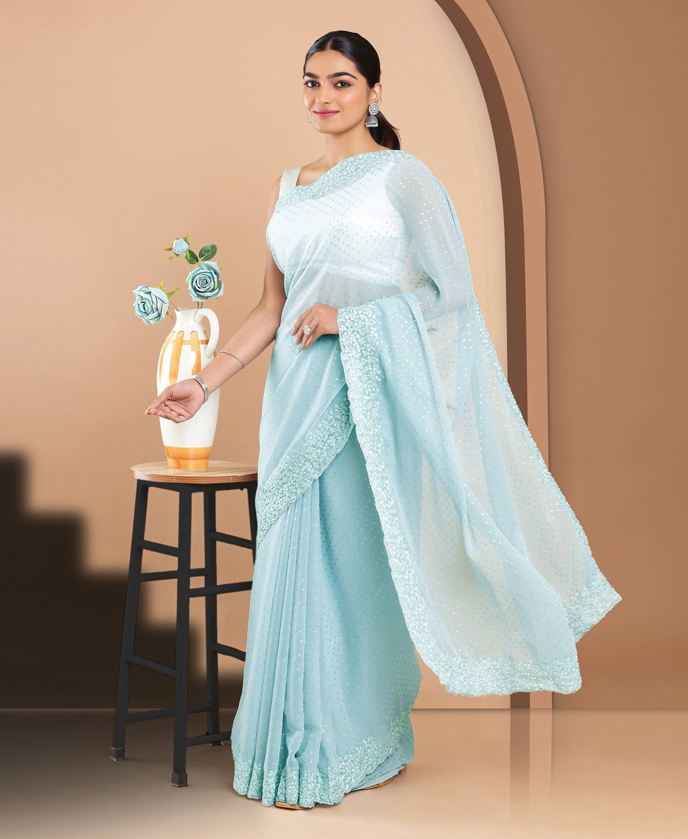 Georgette Ethinic Wear Blue Color Saree