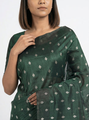 Semi Silk Designer Bottle Green Saree with Small Butta Work Blouse Piece