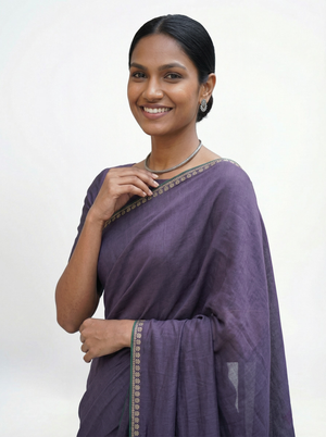 Shimmer Organza Dusty Purple Plain Saree with Minimal Embellished Border