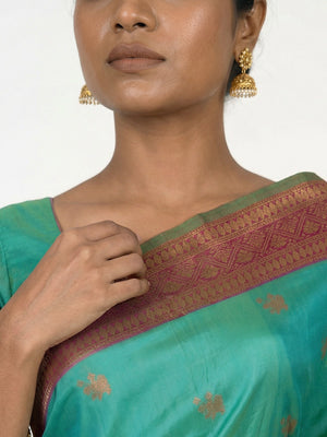 Semi Silk Premium Peacock Green Saree with Classic Butta Motifs