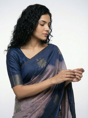 Art Silk Dual Tone Mauve Blue Elegant Saree with Woven Motifs