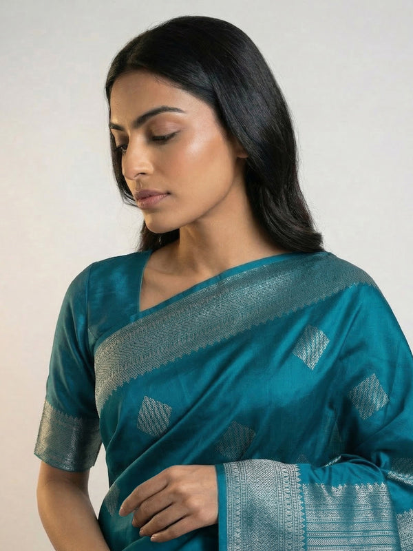 Art Silk Blue Festive Saree with Traditional Woven Patterns