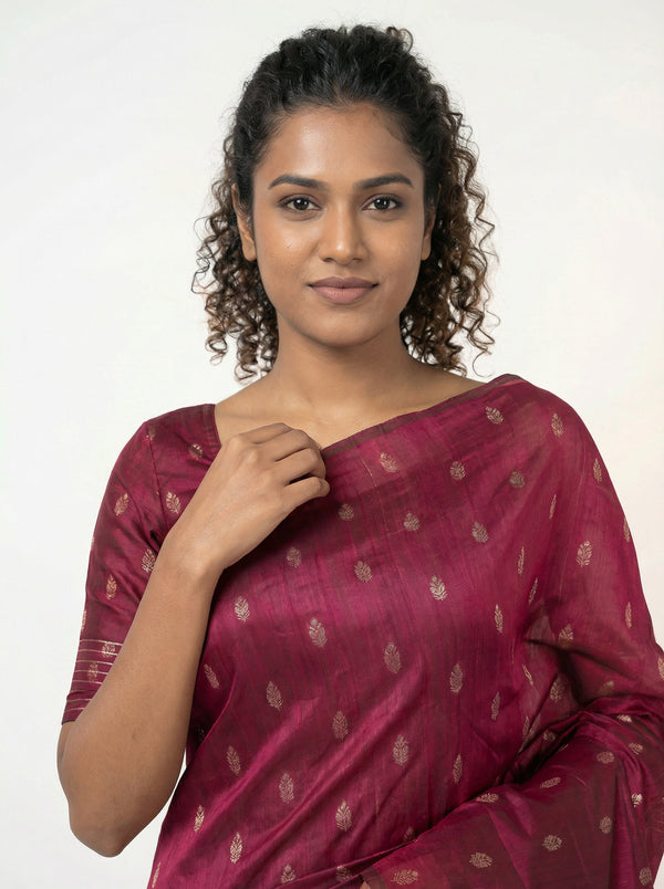 Semi Silk Ruby Pink Silk Saree for Women with Thread Butta Pattern