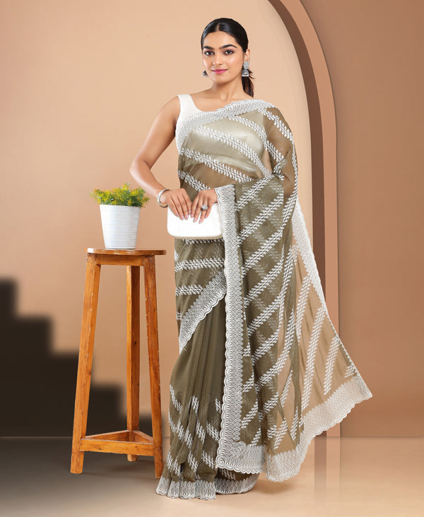 Tissue Ethnic Wear Khaki Color Saree