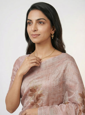 Semi Raw Silk Peach Saree with Modern Abstract Print