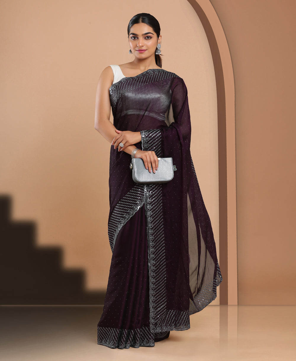 Georgette Ethnic Wear Violet Color Saree