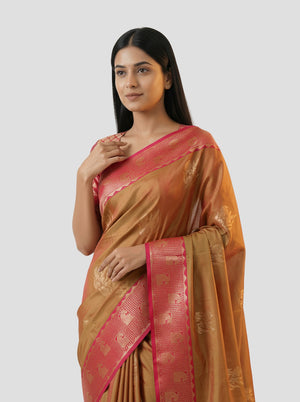 Semi Silk Olive Green Traditional Saree with Gapped Buttas