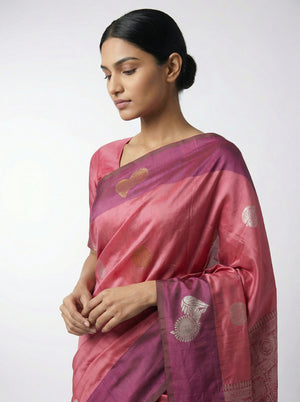Art Silk Pink Traditional Butta Design Saree with Woven Border