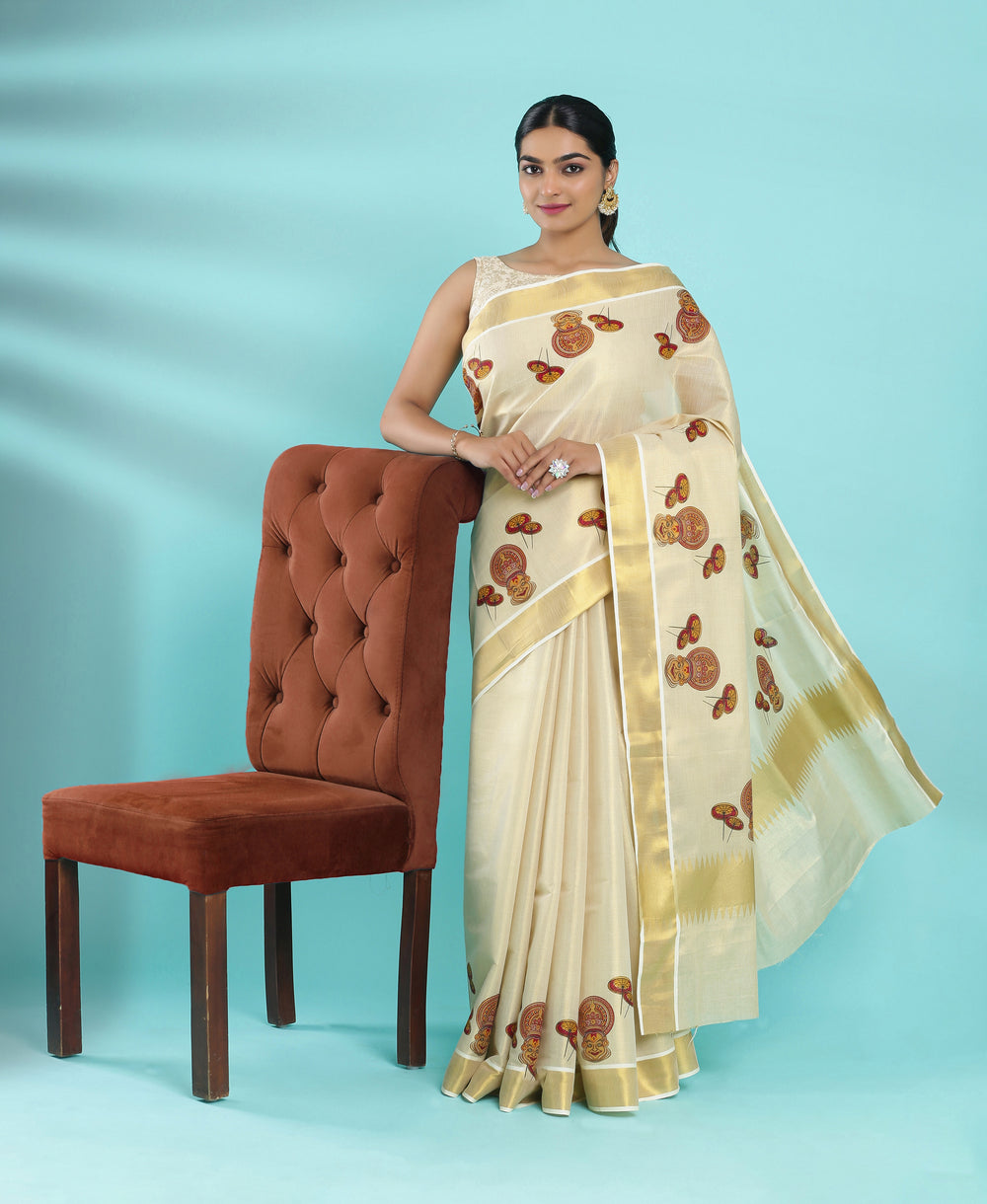 Kerala Tissue Kathakali Printed Set Saree