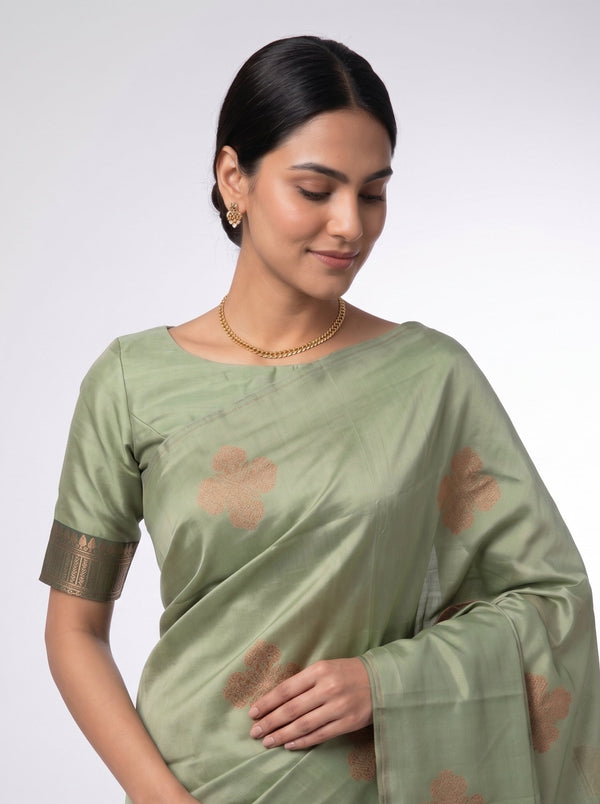 Art Silk Sage Green Zari Woven Saree with Floral Butta