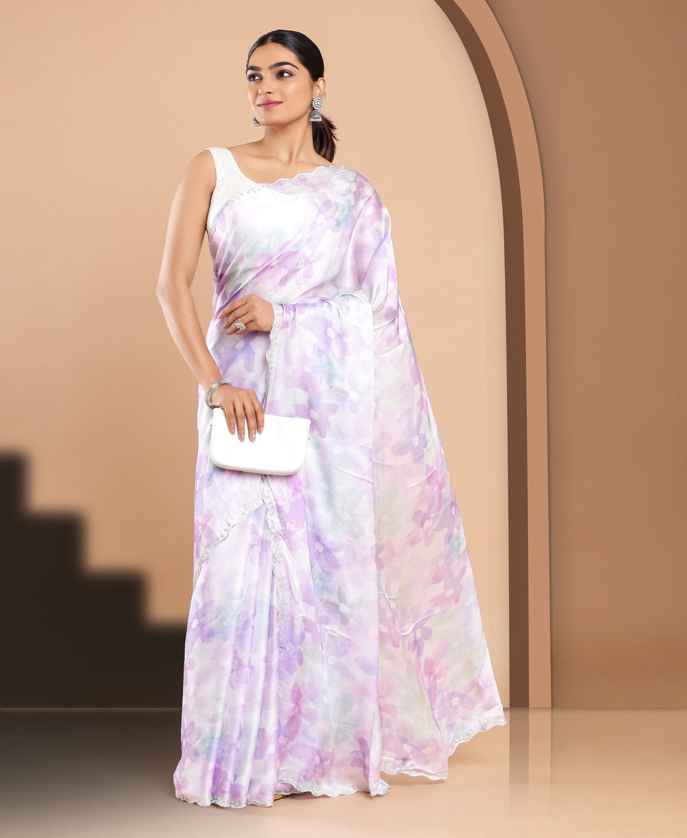 Satin Ethnic Wear Lavender Color Saree