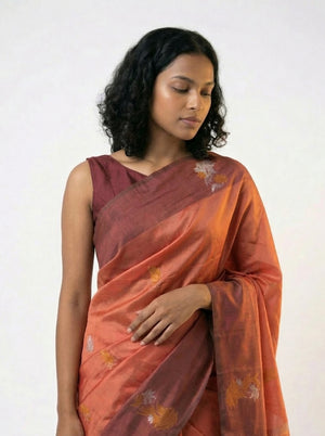 Art silk Terracotta Orange Saree with Traditional Butta Design