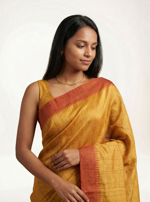 Semi Jute Mustard Elephant Motif Saree