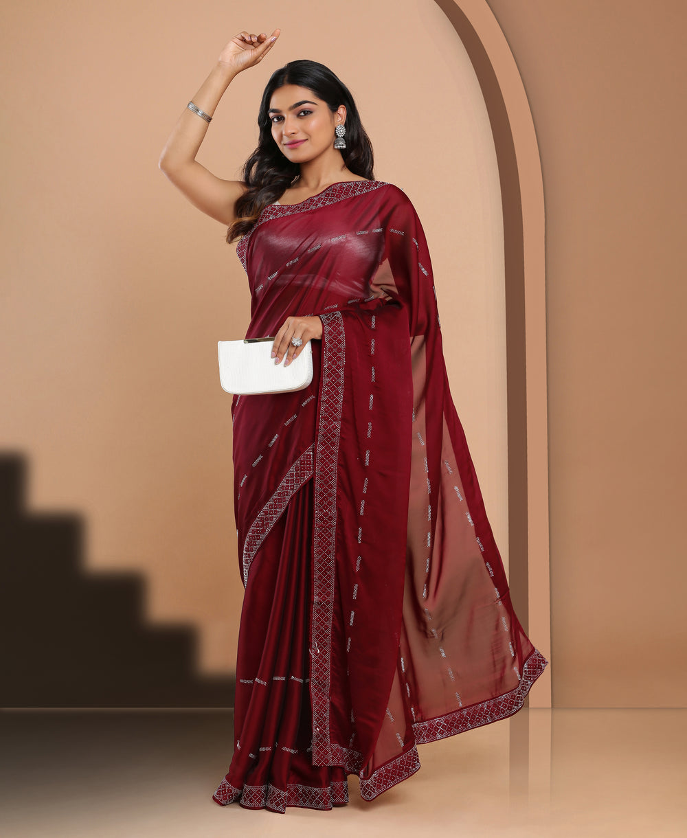 Georgette Ethnic Wear Maroon Color Saree