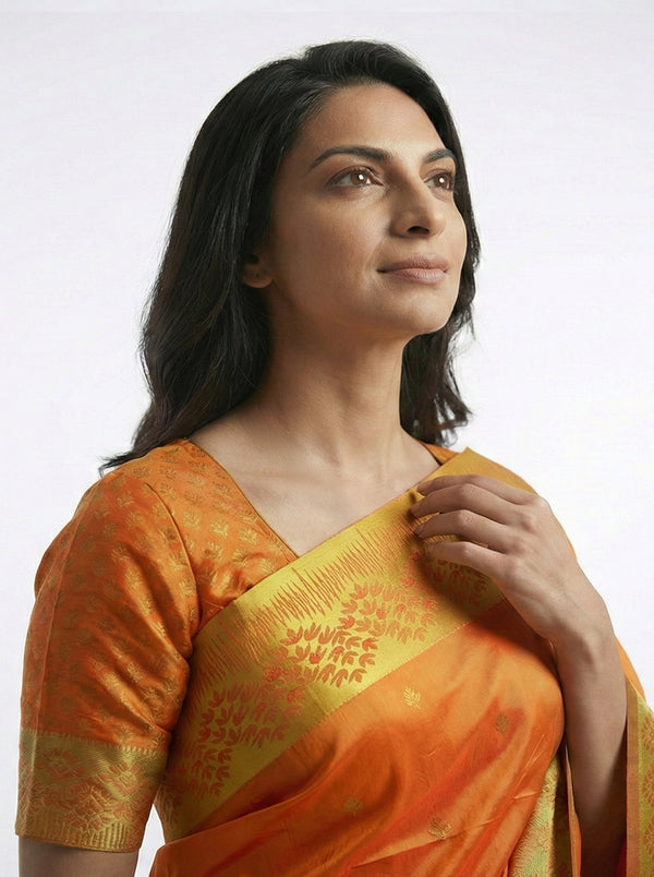 Semi Silk Fire Yellow Party Wear Saree with Designer Buttas