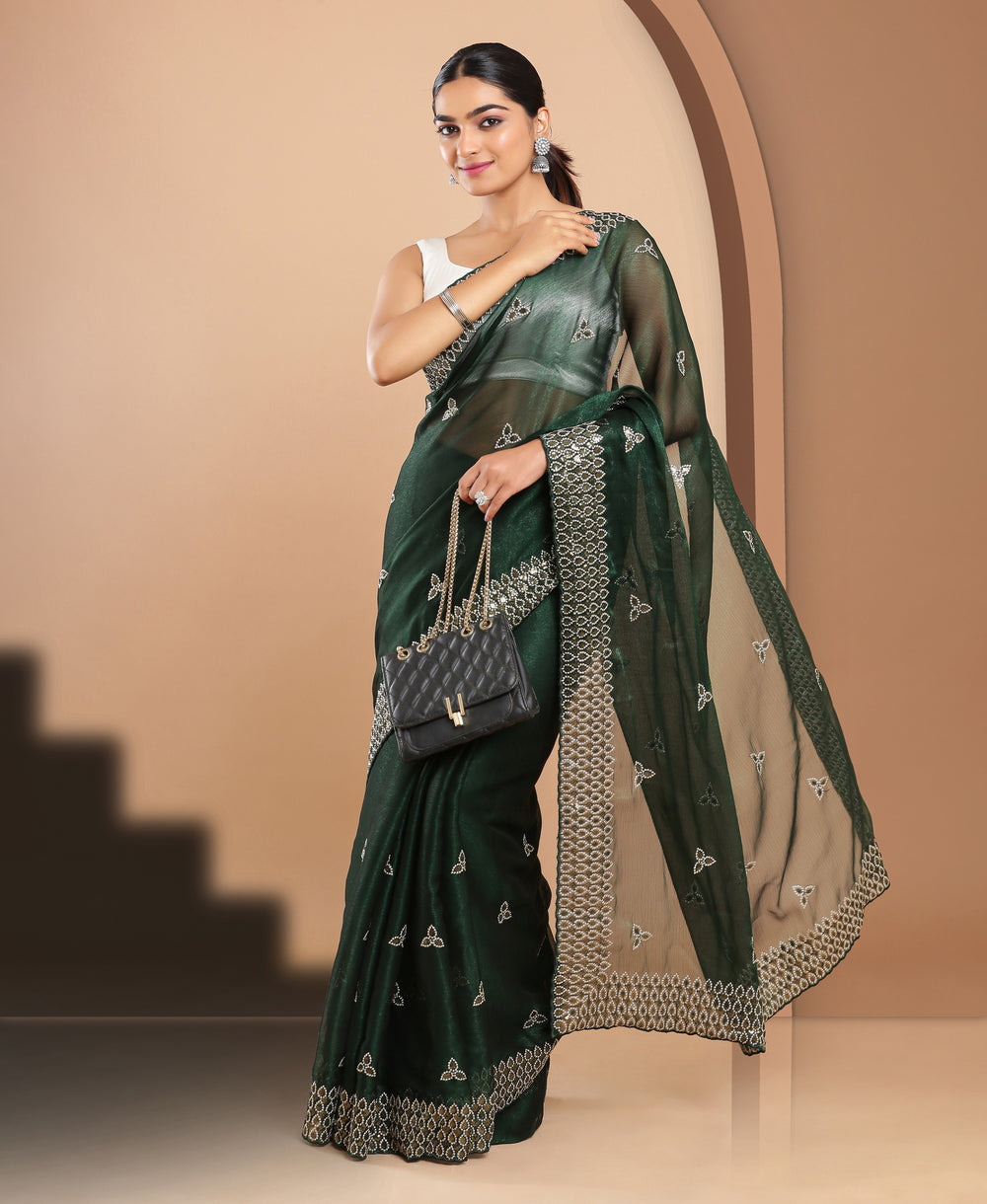 Orgnaza Ethnic Wear Green Color Saree