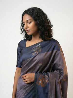 Art Silk Blue Saree with Classic Floral Butta Prints and Designer Pallu