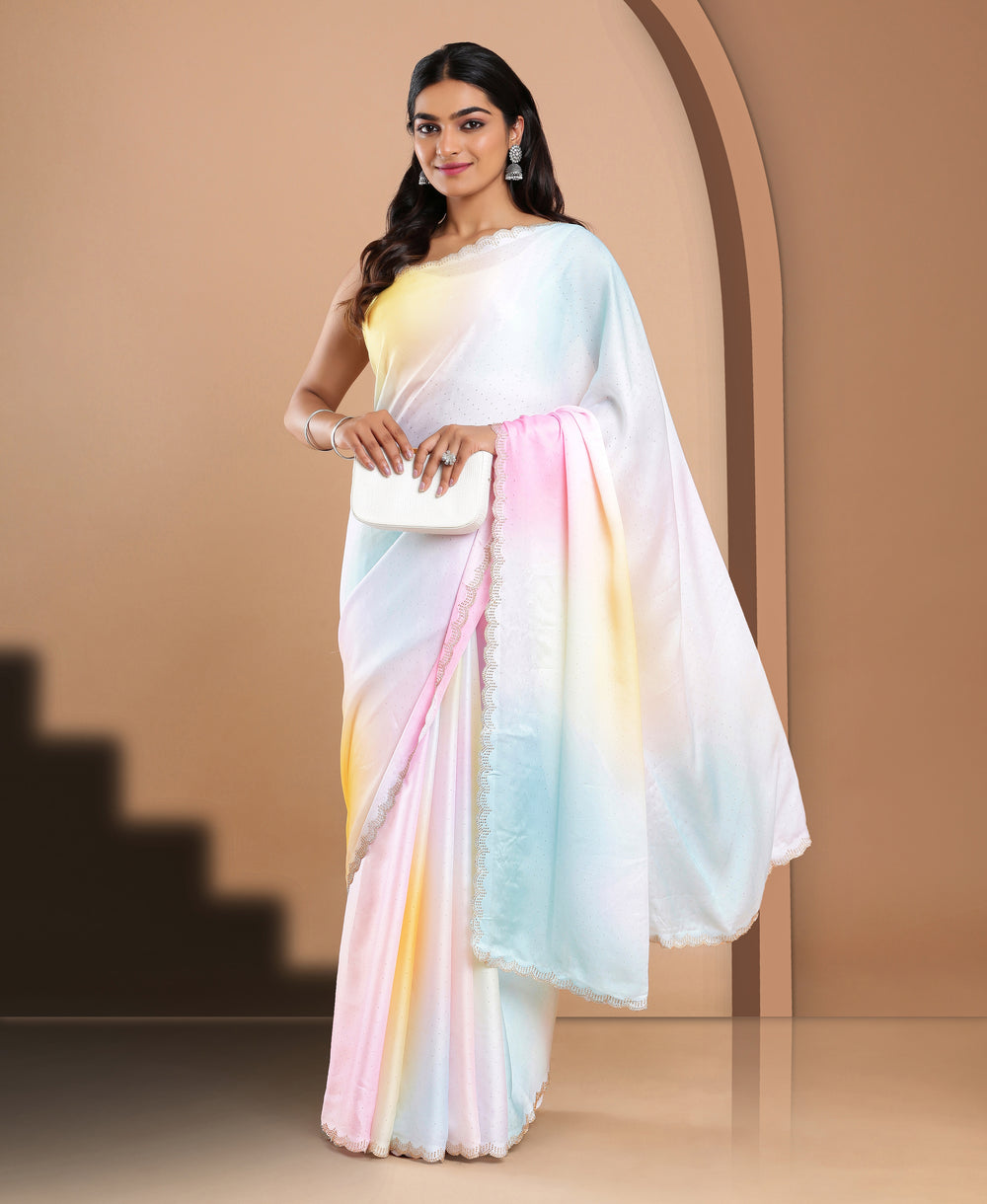 Poly Crepe Ethnic Wear Multi Color Saree