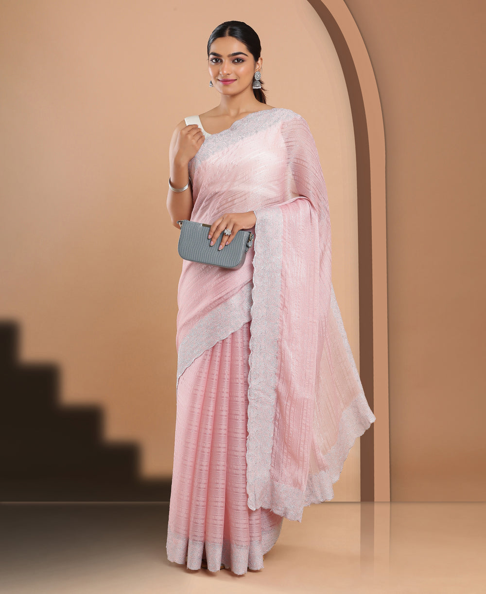 Poly Chiffon Ethnic Wear Peach Color Saree