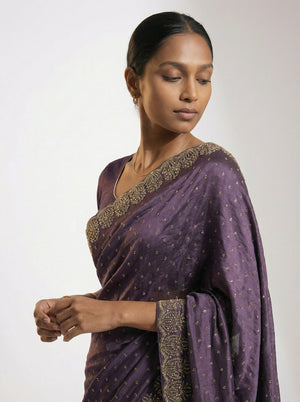 Vijithra Silk Elegant  Purple Stone Work Party Wear Saree