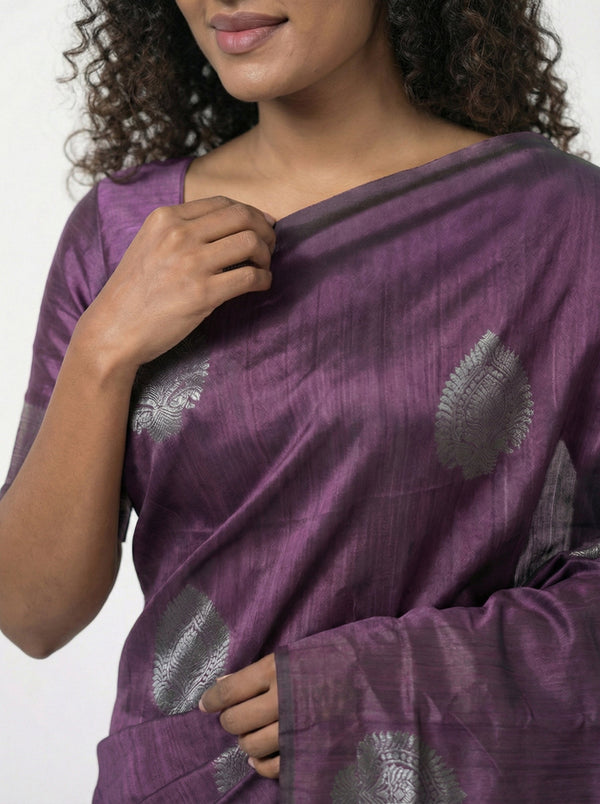 Semi Silk Classic Pinot Noir Saree with Detailed Paisley Design