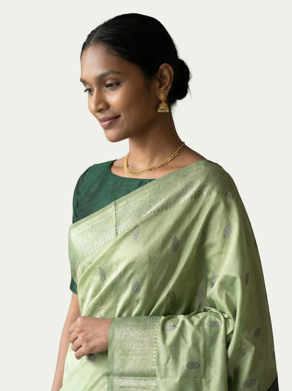 Art Silk Light Green Zari Woven Saree with Contrast Pallu and Butta