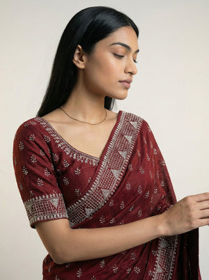 Vijithra Silk Deep Maroon All Over Stone Work Designer Saree