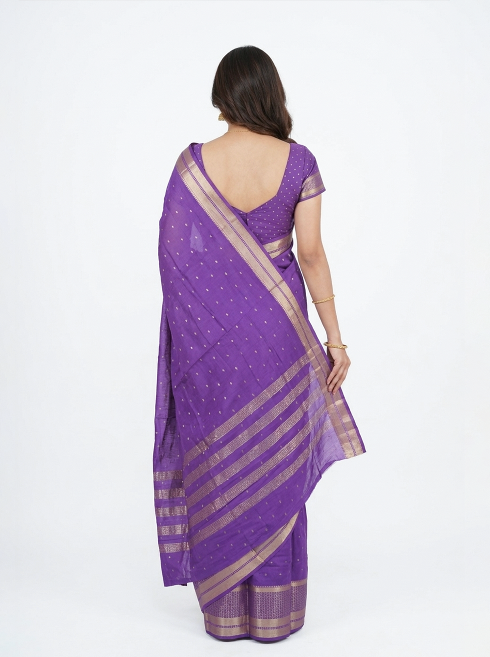 Chanderi Silk Purple Zari Border Saree