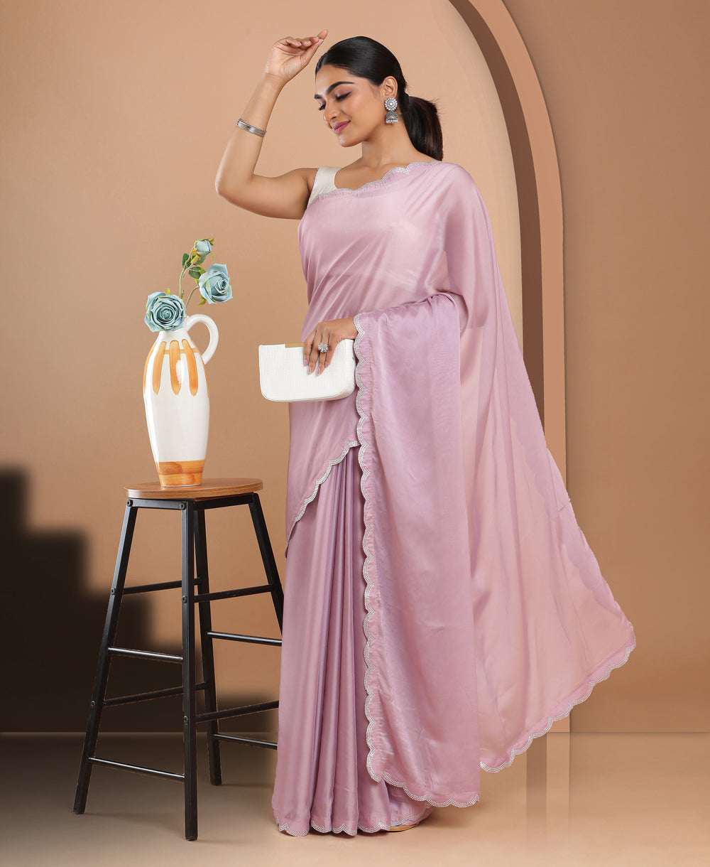 Georgette Ethinic Wear Rose Gold Color Saree