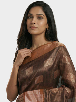 Semi Silk Classic Brown Saree with Small Butta Work