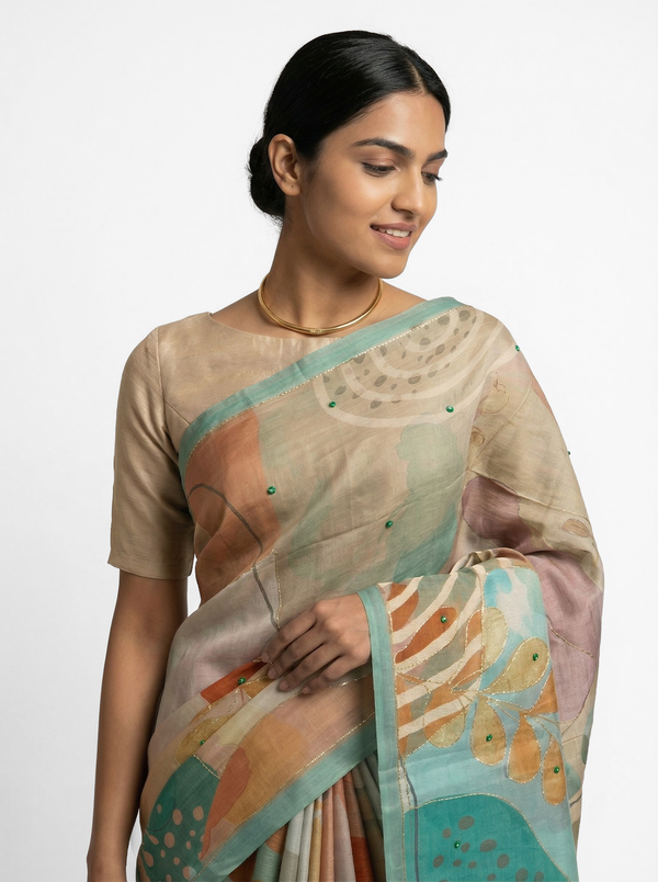 Chanderi Cotton Multicolor Abstract Printed Pattern Saree