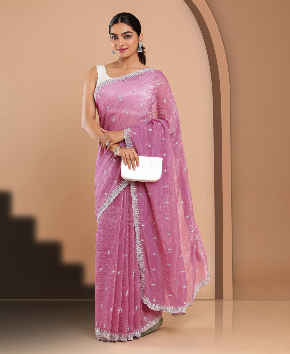 Organza Ethnic Wear Pink Color Saree