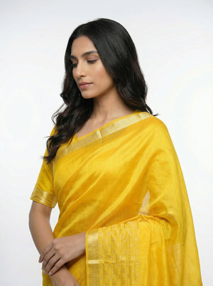 Cotton Mustard Yellow Saree with Elegant Zari Border and Minimal Design
