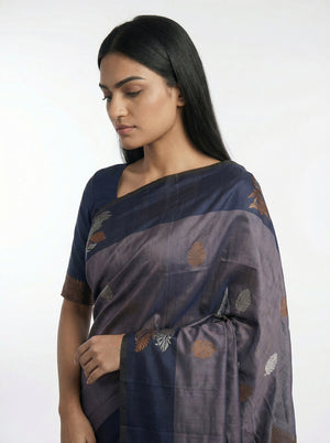 Art Silk Blue Butta Printed Saree with Contrast Border