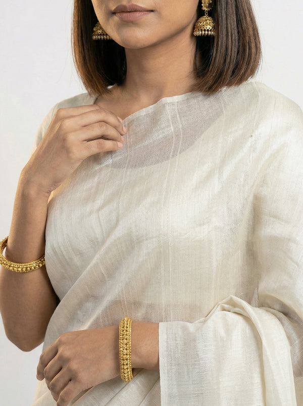 Semi Silk Women’s Ivory  Saree with Minimal Plain Design and Printed Blouse Piece
