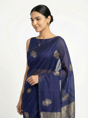 Art Silk Royal Blue Zari Woven Saree with Traditional Paisley Butta