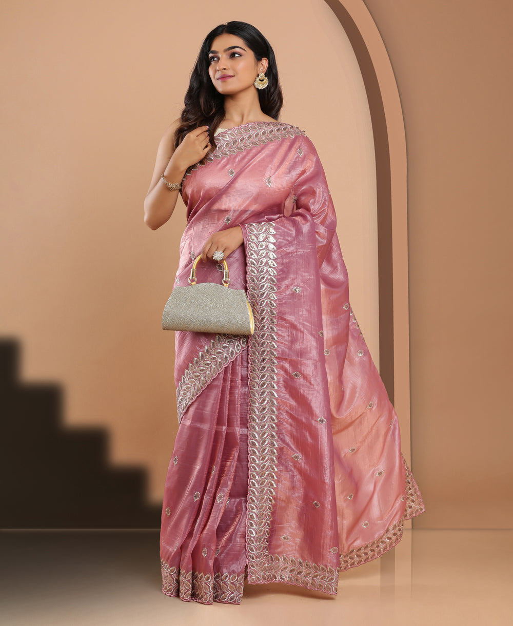 Organza Ethnic Wear Rose Gold Color Saree