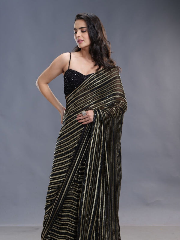 Golden Lace Work & Black Designer Fancy Saree