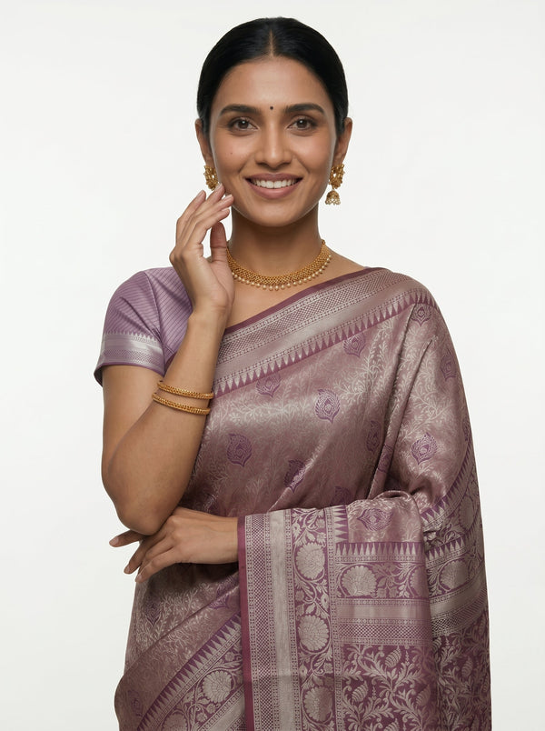 Semi Silk Mauve Jacquard Woven Saree
