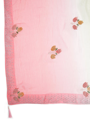 Peach And Pista Green Double Shade Floral Painted With Metalic Glue Designed Georgette Saree