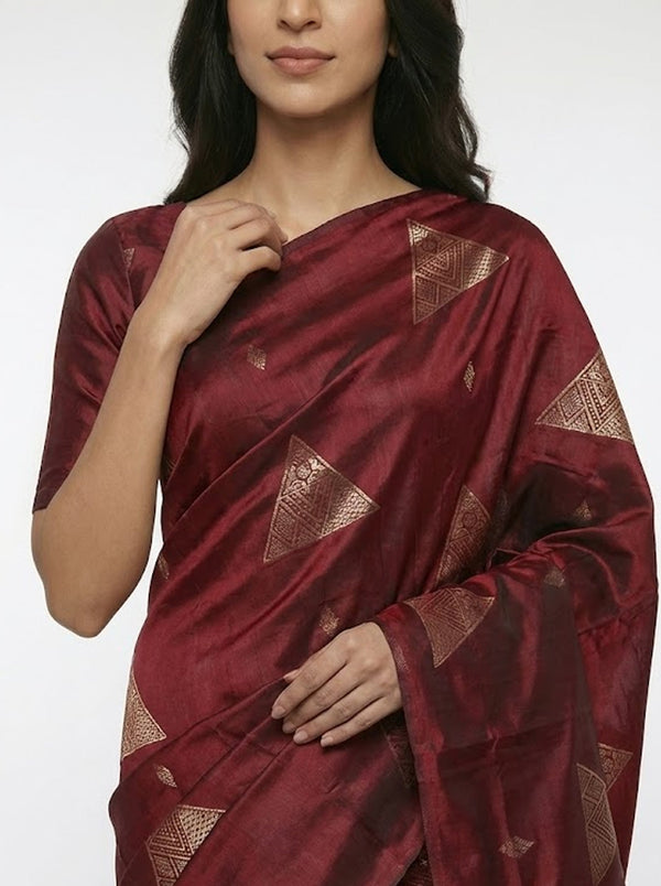 Semi Silk Elegant Maroon Saree with Bottle Green Contrast Blouse