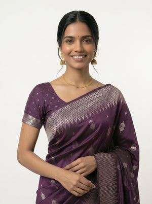 Semi Jute Deep Purple Butta Woven Saree