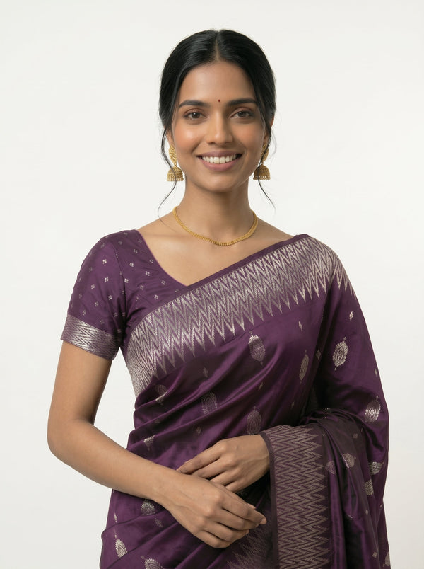 Semi Jute Deep Purple Butta Woven Saree
