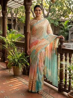 Chanderi Cotton Multicolor Abstract Printed Pattern Saree