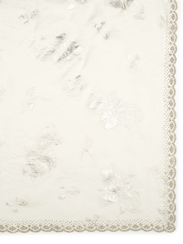 Cream Color Soft Organza Chiffon Saree With Foil Floral Print Over Body