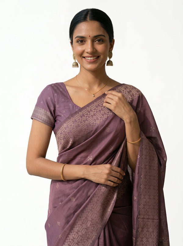 Semi Silk Dusty Rose Woven Butti Saree