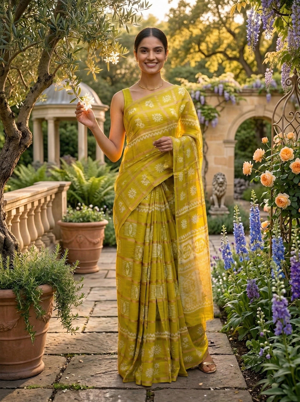 Chanderi Cotton Mustard Yellow Ethnic Print Saree