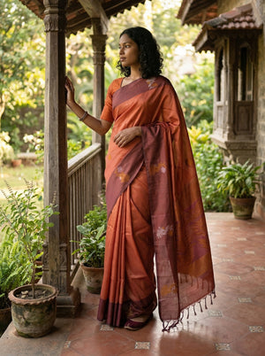 Art silk Terracotta Orange Saree with Traditional Butta Design