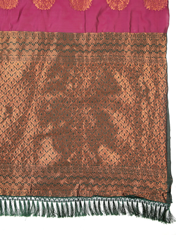 Purple Color Poly Silk Saree With Copper Thread Worked Buttas Over Body